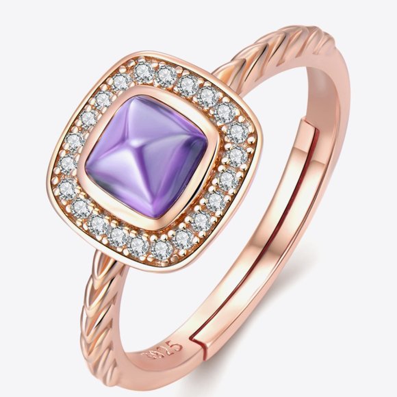 White Label Jewelry - 18K Rose Gold-Plated Adjustable Amethyst Ring For Women